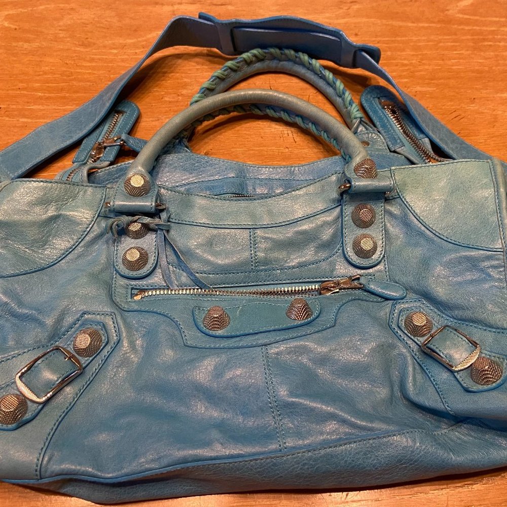 Balenciaga Leather Work Tote (Medium) Blue
